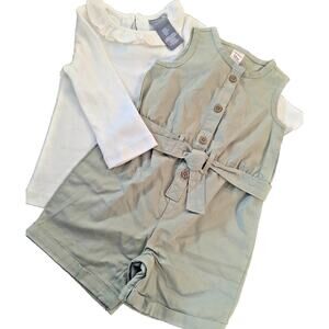 Carter's Tahari Baby Girl 12M Set - Sage Belted Romper & Ruffle Collar Top